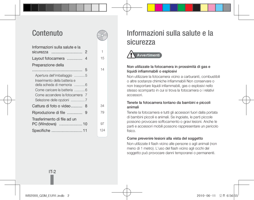 Samsung EC-WB2000BPBIT manual Contenuto, Informazioni sulla salute e la sicurezza, IT-2, Trasferimento di file ad un 